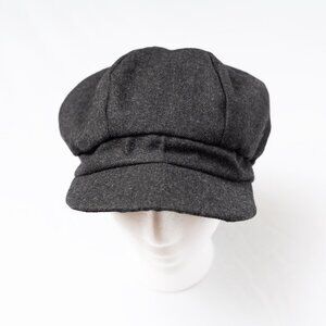 Upcycled from Menswear Charcoal Gray Wool and Linen Newsboy Cap